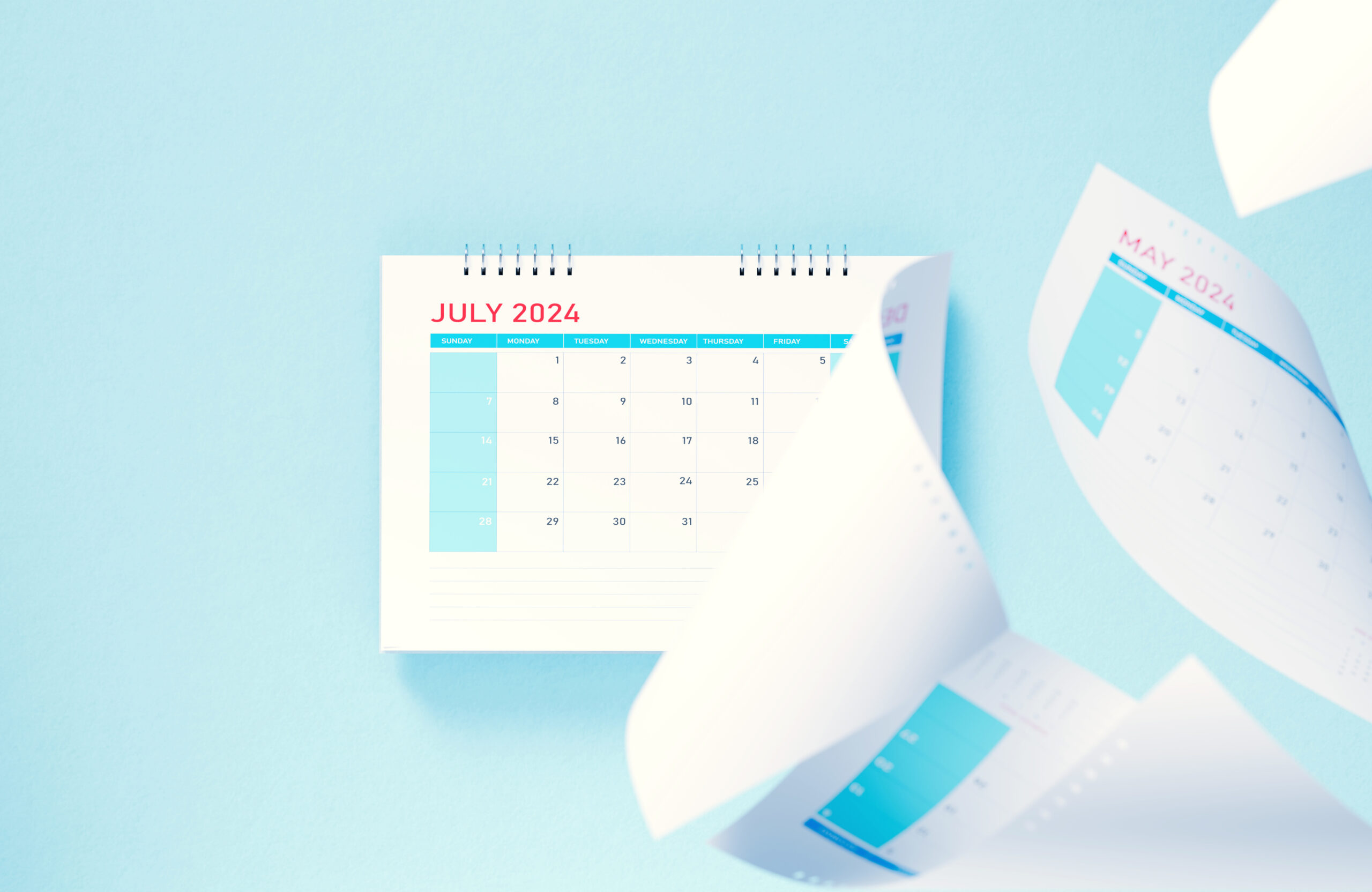 2024 July Calendar on Blue Background